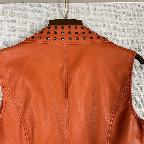 V Cristina Vest Women’s Size Medium Orange Studded Sleeveless Faux Leather NWT - Picture 9 of 14